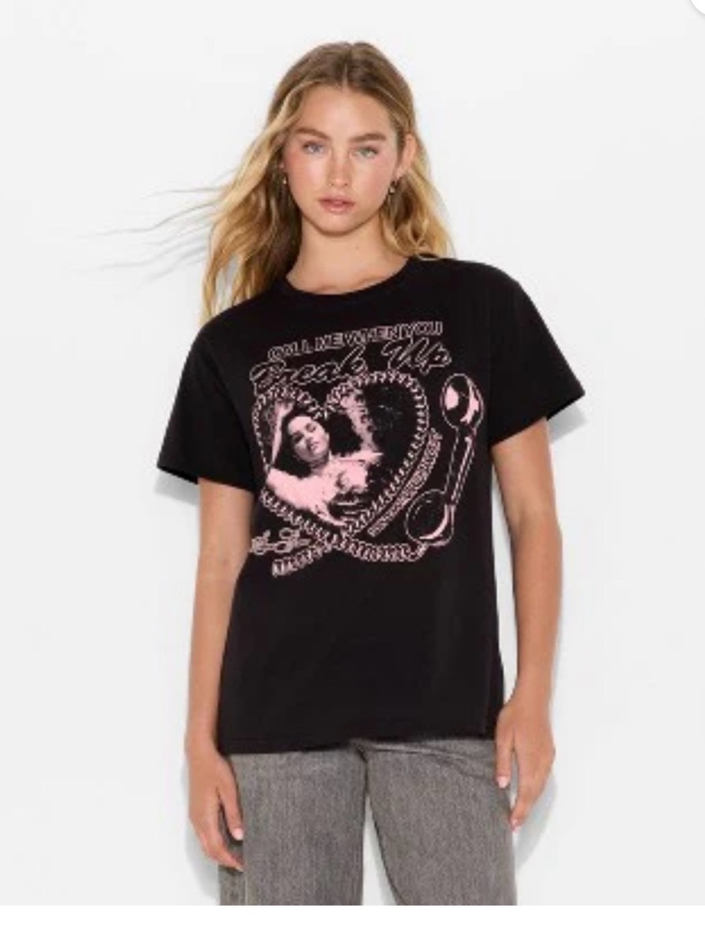 Selena Gomez Black Tee with White Logo and Heart